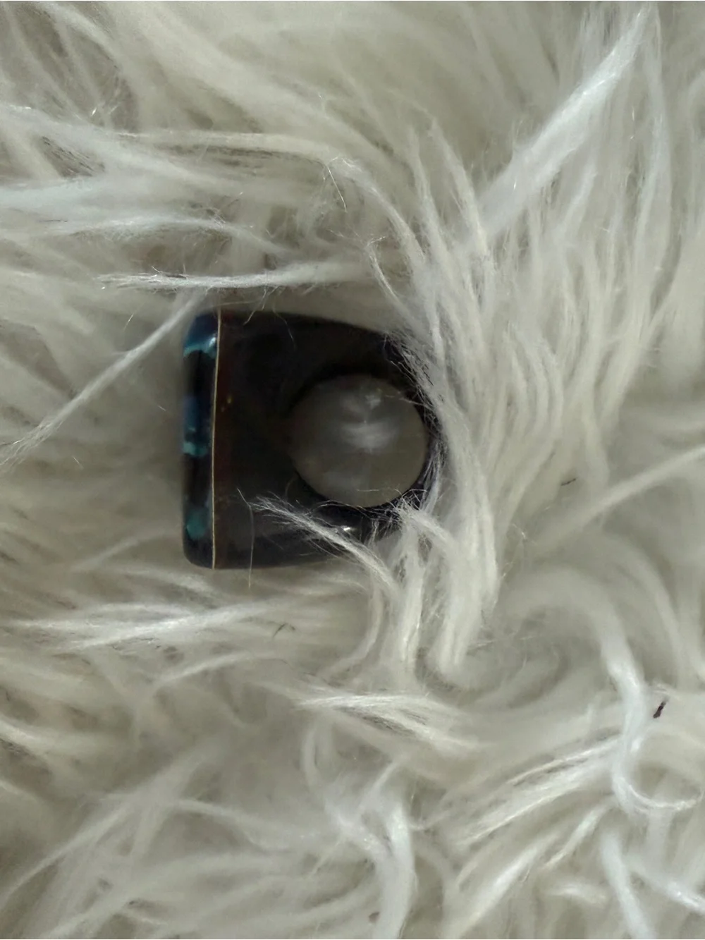 Blue Striped Glass Dome Statement Ring